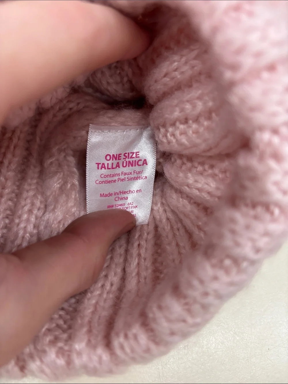 No Boundaries Light Pink Knit Pom Pom Beanie with Pearls